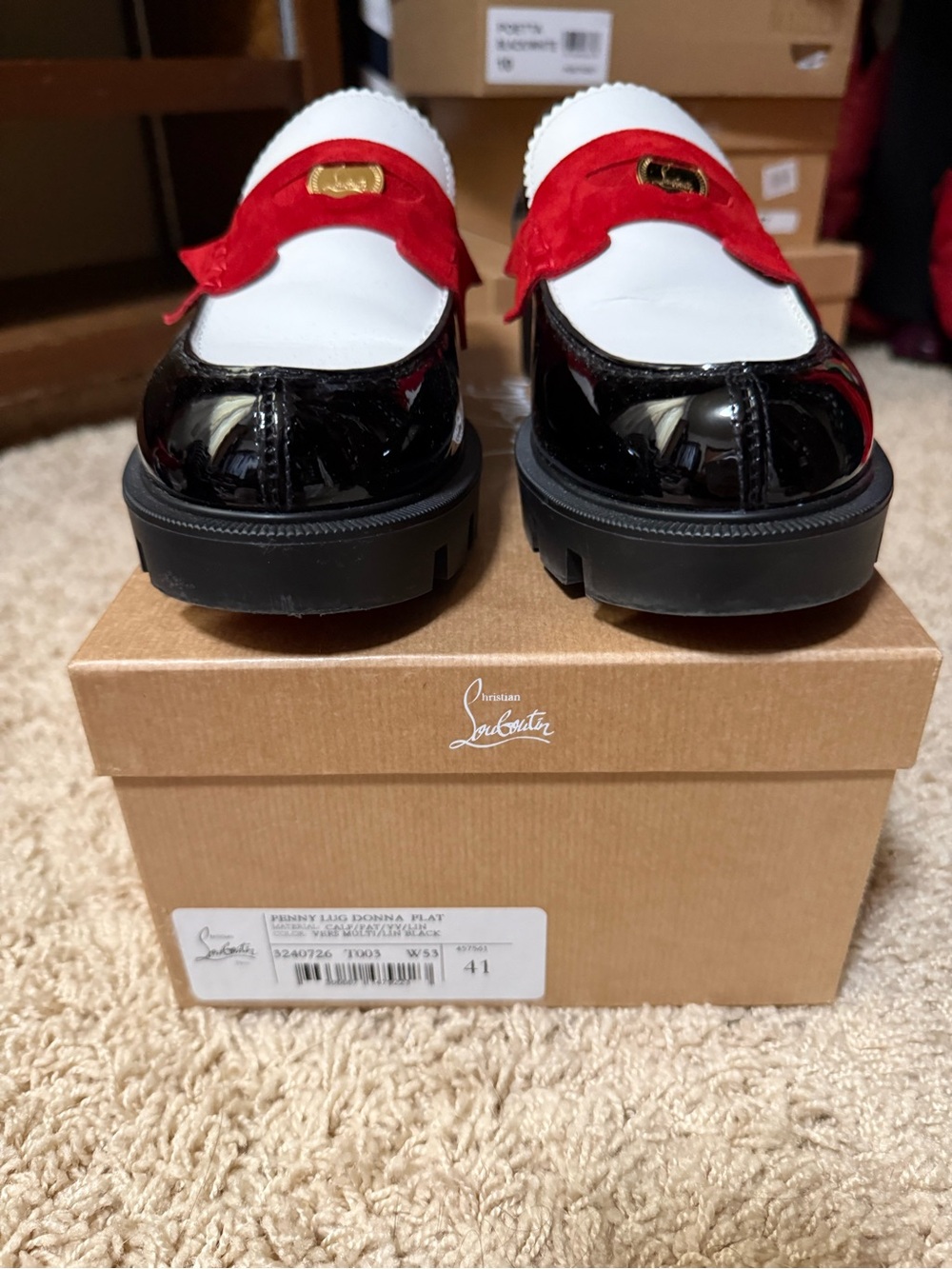 Christian Louboutin Black White and Red Patent Leather Loafers (Gold Coin) 11 41